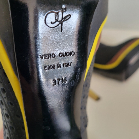 PROENZA SCHOULER lace up ankle boot, pointed toe, woodgrain heel, gold accents - Picture 5 of 12